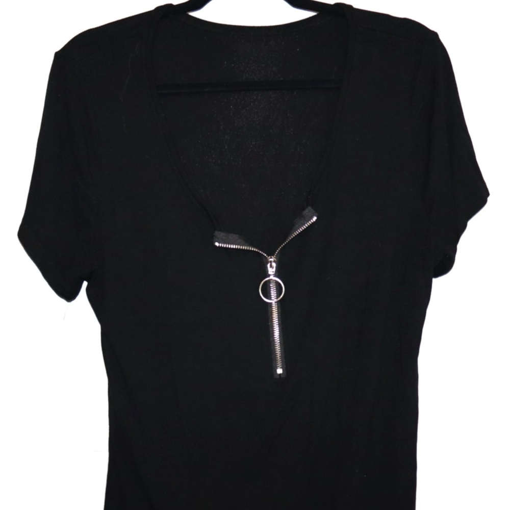 SHIEN Black Zipper Women's Top